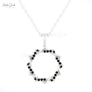 Twisted Ribbon Open Pendant With 0.12 Ct Black Diamond Pave Necklace In 14k Solid Gold