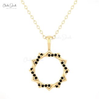 Twisted Ribbon Open Pendant With 0.12 Ct Black Diamond Pave Necklace In 14k Solid Gold