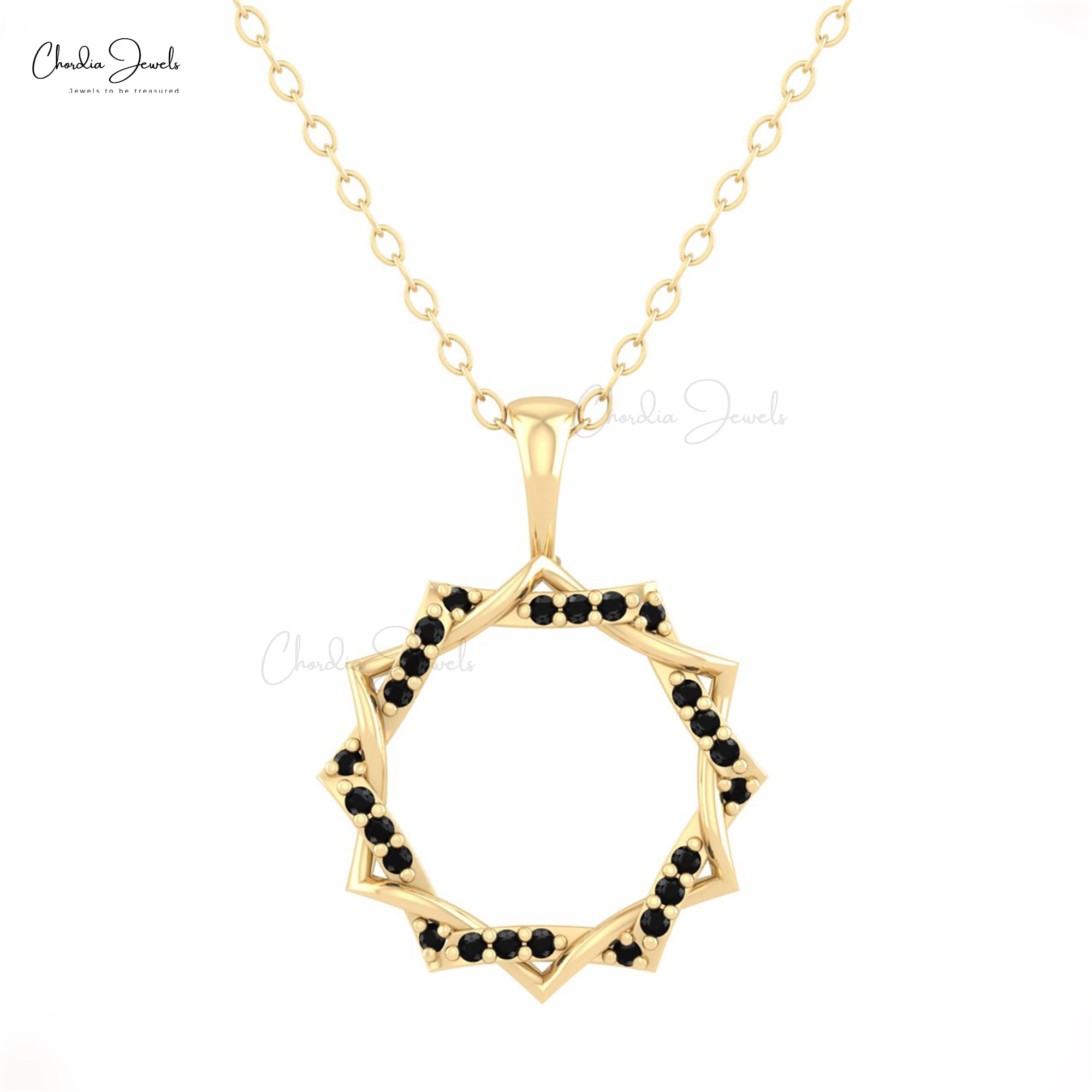 Twisted Ribbon Open Pendant With 0.12 Ct Black Diamond Pave Necklace In 14k Solid Gold