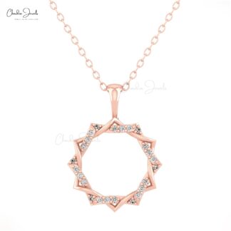 Open Circle Dainty Pendant In 14k Real Gold Diamond 1mm Round Cut Twisted Necklace