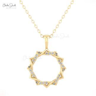Open Circle Dainty Pendant In 14k Real Gold Diamond 1mm Round Cut Twisted Necklace