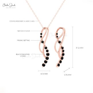 Pure 14k Gold Infinity Pendant With 2mm Black Diamond Hidden Bail Hallmarked Necklace