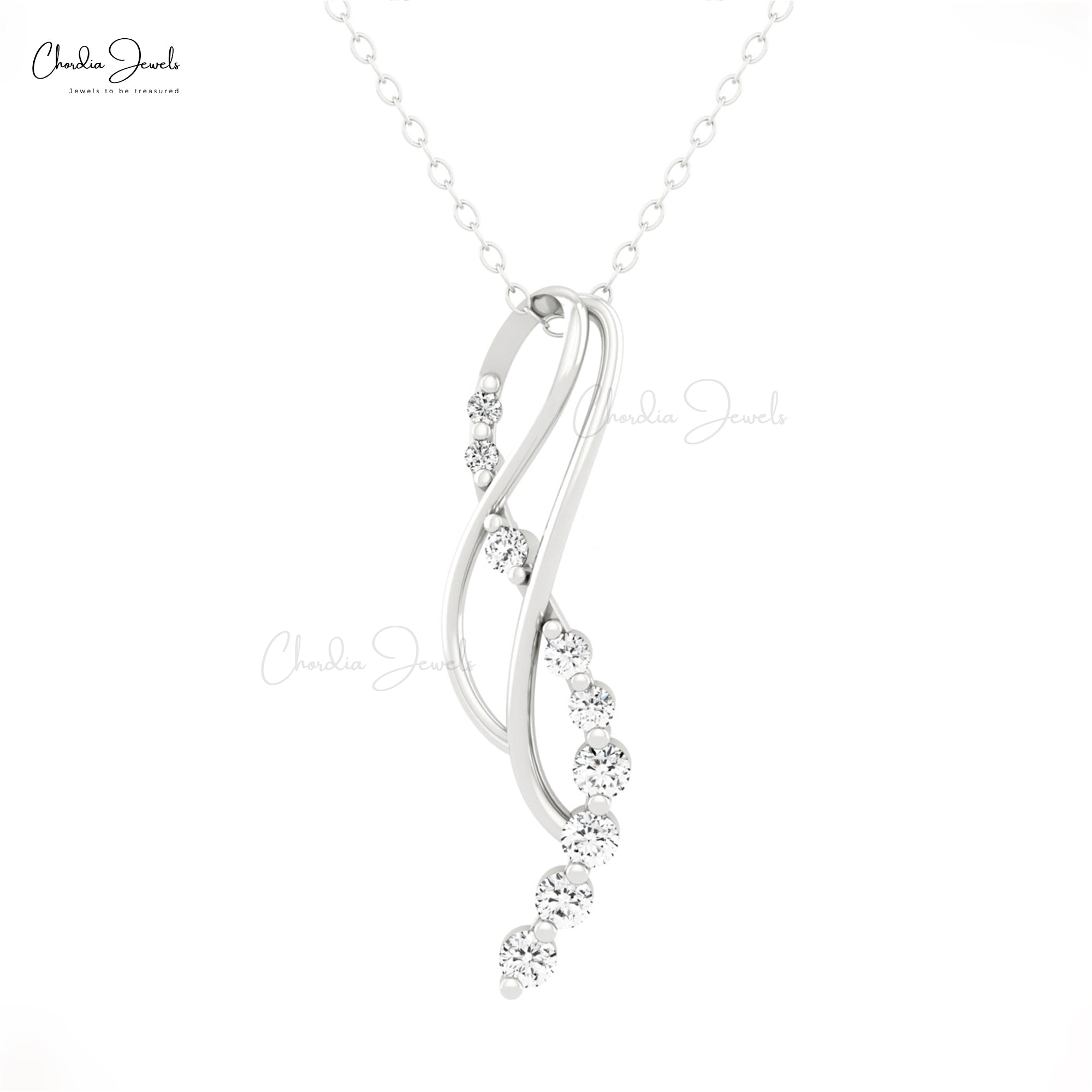 Hidden Bail Minimal Pendant In Solid 14k Gold White Diamond 0.36 Ct Infinity Necklace