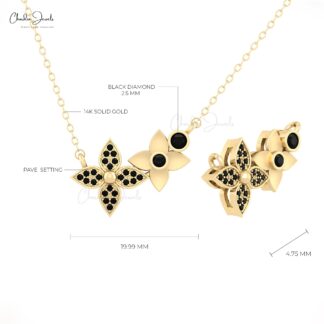 Floral Round Cut Necklace With 2.5mm Black Diamond Bezel Set In 14k Gold Chain Necklace
