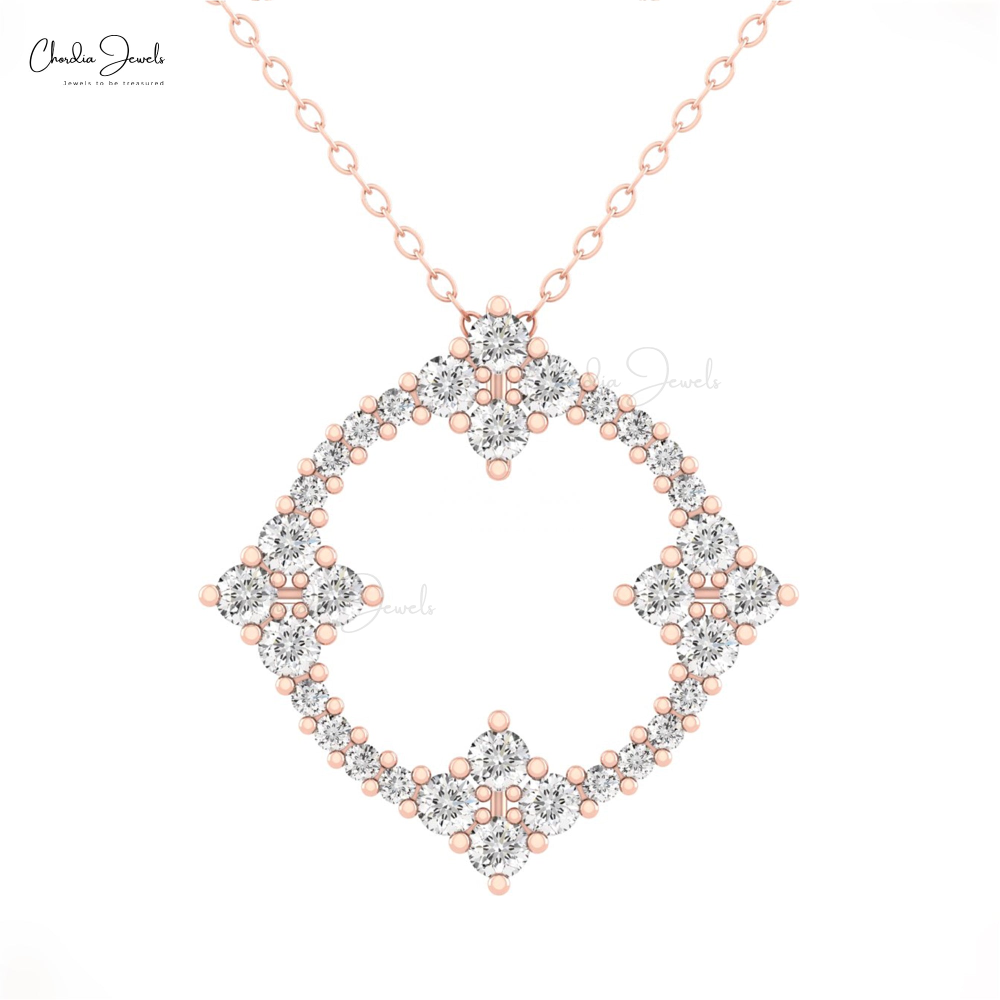 Hidden Bail Circle Pendant With 2.5mm White Diamond Prong Set In 14k Real Gold Necklace