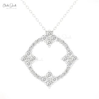 Hidden Bail Circle Pendant With 2.5mm White Diamond Prong Set In 14k Real Gold Necklace