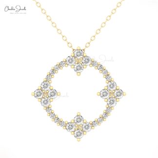 Hidden Bail Circle Pendant With 2.5mm White Diamond Prong Set In 14k Real Gold Necklace