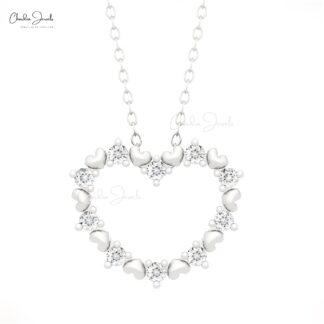 Dainty Round Cut Pendant With 2mm White Diamond Open Heart Necklace In 14k Pure Gold