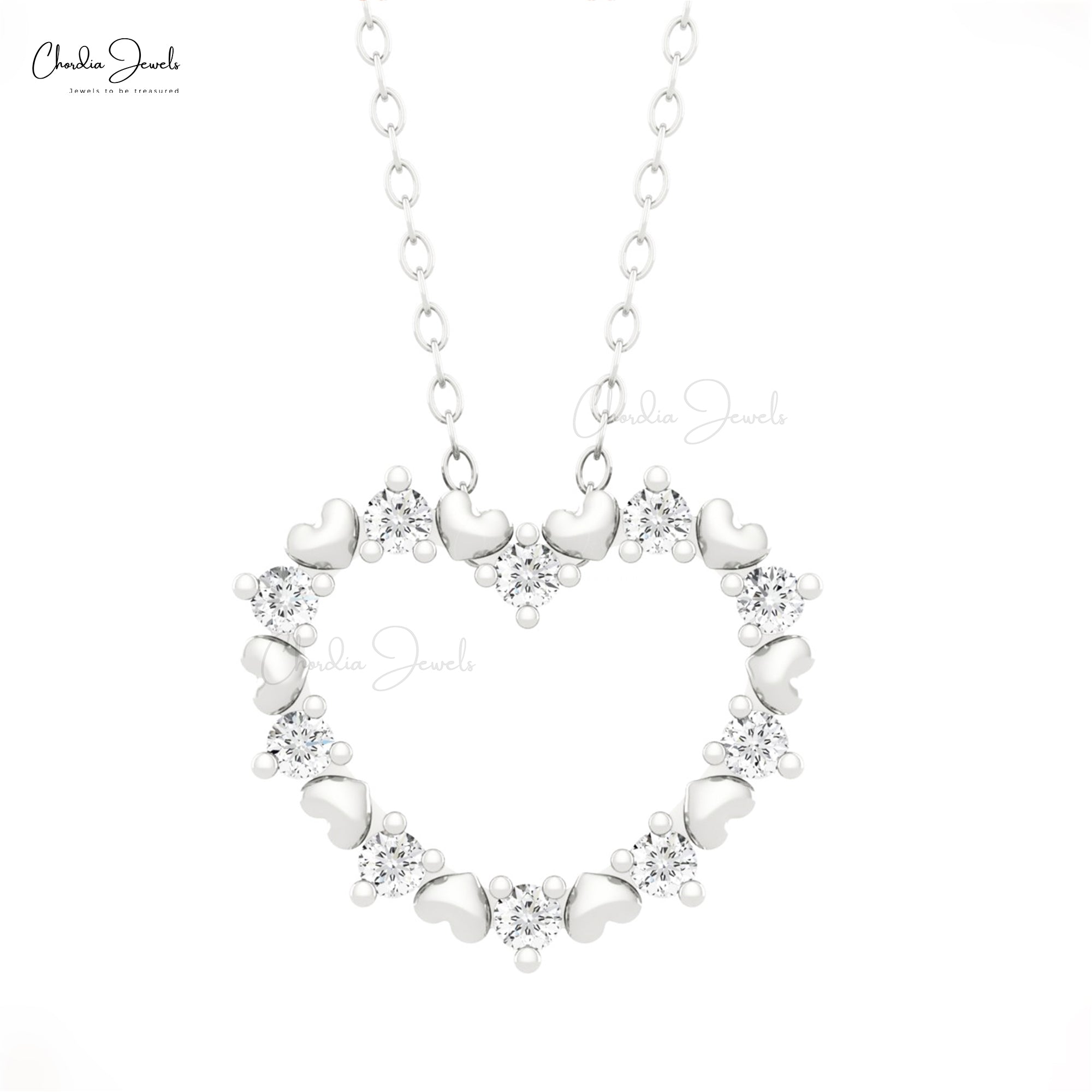 Dainty Round Cut Pendant With 2mm White Diamond Open Heart Necklace In 14k Pure Gold