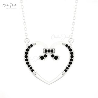 Round Cut Heart Necklace In 0.2 Ct Black Diamond Pave Set In 14k Pure Gold Love Necklace