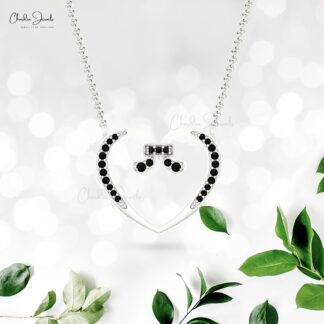 Round Cut Heart Necklace In 0.2 Ct Black Diamond Pave Set In 14k Pure Gold Love Necklace