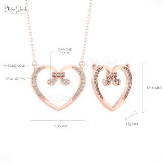 Solid 14k Gold Open Heart Necklace With 1.5mm White Diamond April Birthstone Necklaces