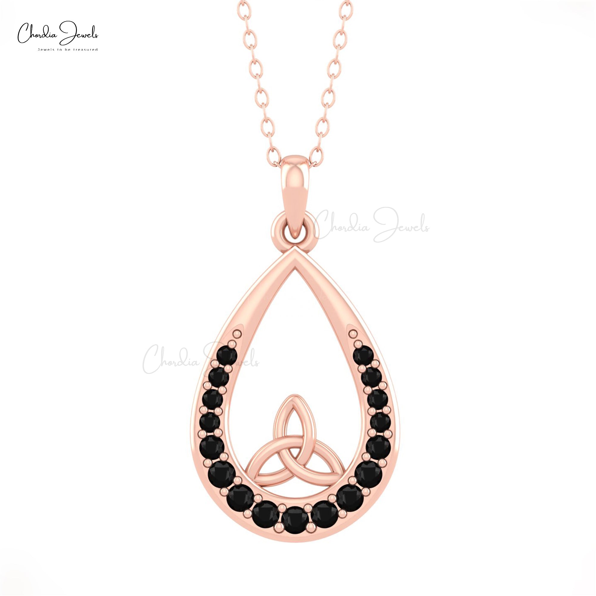 Brilliant Cut Tear Drop Pendant With 0.38 Ct Black Diamond Handmade Pendant In 14k Gold