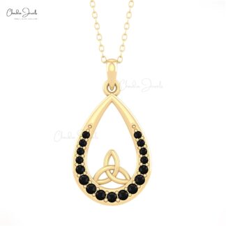 Brilliant Cut Tear Drop Pendant With 0.38 Ct Black Diamond Handmade Pendant In 14k Gold