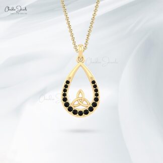 Brilliant Cut Tear Drop Pendant With 0.38 Ct Black Diamond Handmade Pendant In 14k Gold