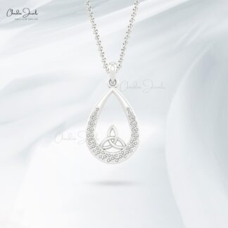 Tear Drop Daily Wear Pendant In Solid 14k Gold G-H Diamond 2mm Round Women Necklace
