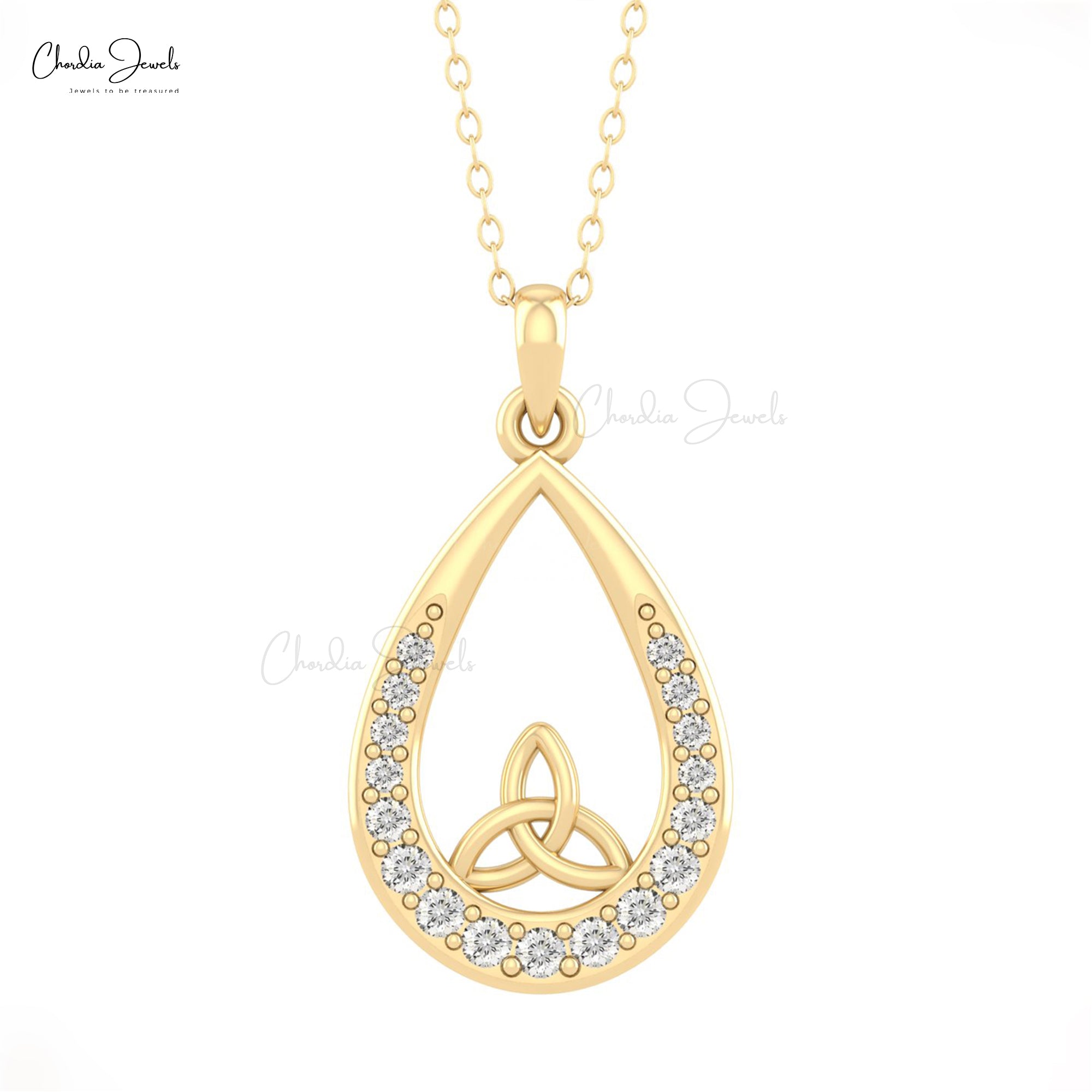 Tear Drop Daily Wear Pendant In Solid 14k Gold G-H Diamond 2mm Round Women Necklace