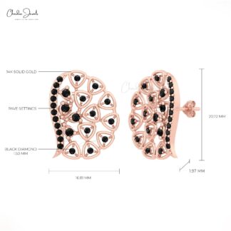 Dainty Round Earring With 0.87 Ct Black Diamond Pave Set In 14k Real Gold Cluster Earrings