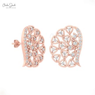 Diamond Cluster Earring In Pure 14k Gold White Diamond April Birthstone Women Earrings