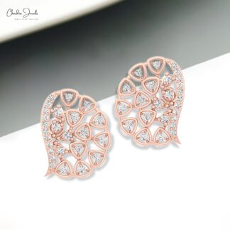 Diamond Cluster Earring In Pure 14k Gold White Diamond April Birthstone Women Earrings