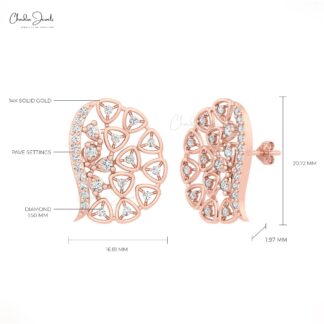 Diamond Cluster Earring In Pure 14k Gold White Diamond April Birthstone Women Earrings