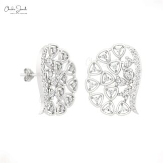 Diamond Cluster Earring In Pure 14k Gold White Diamond April Birthstone Women Earrings