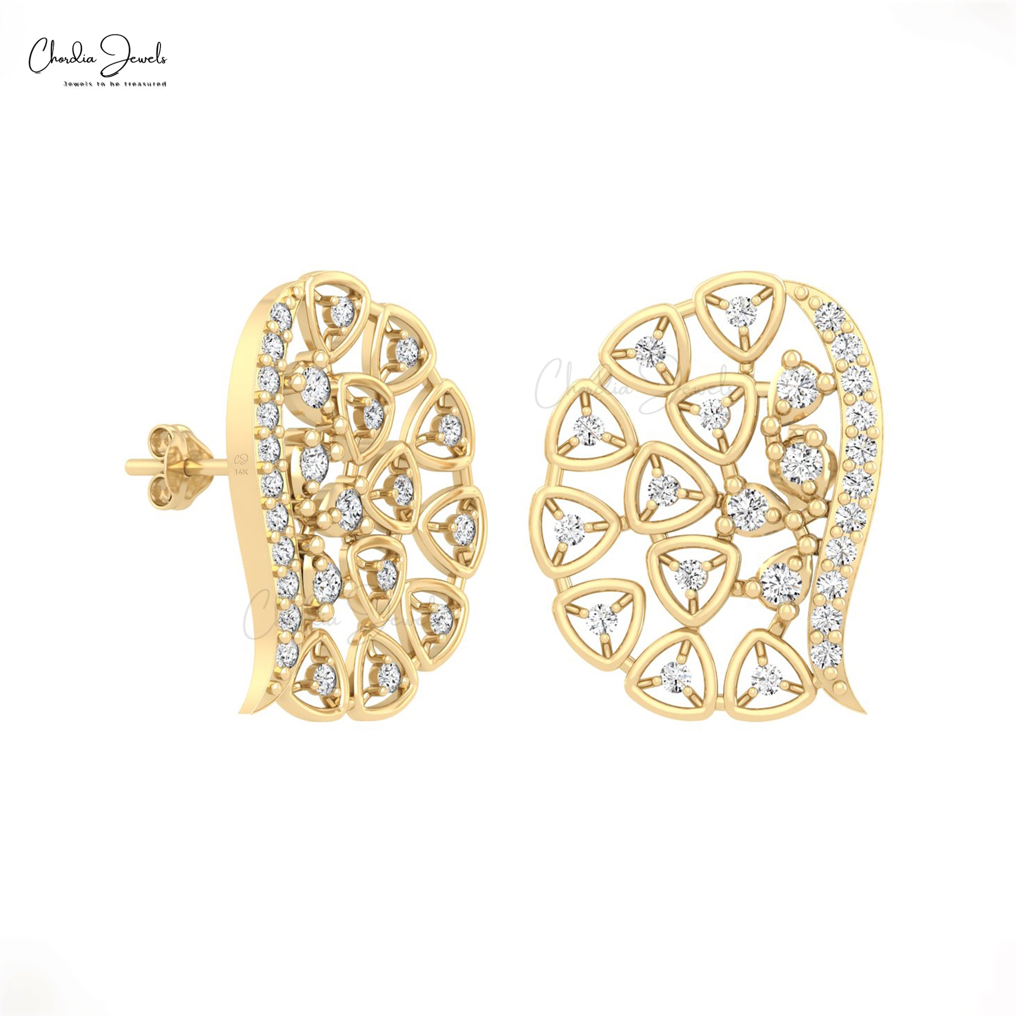 Diamond Cluster Earring In Pure 14k Gold White Diamond April Birthstone Women Earrings