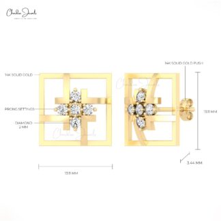 Five Stone Round Cut Studs In 2mm White Diamond Accents In 14k Solid Gold Square Earrings