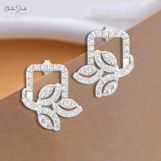 Floral Style Earrings In Pure 14k Gold G-H Diamond 2mm Round Cut Dainty Wedding Studs