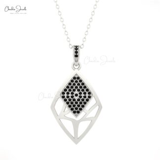 Dange Rhombus Pendant With 0.29 Ct Black Diamond Pave Set in Pure 14k Gold Pendants