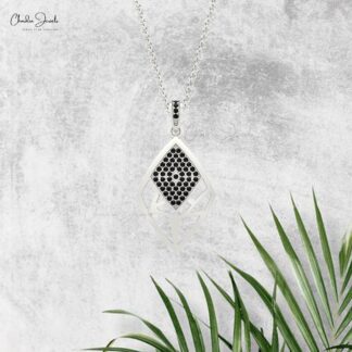 Dange Rhombus Pendant With 0.29 Ct Black Diamond Pave Set in Pure 14k Gold Pendants