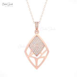 Rhombus Shape Cluster Pendant In Real 14k Gold G-h Diamond 1mm Round Necklace