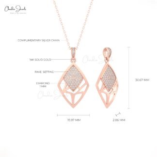 Rhombus Shape Cluster Pendant In Real 14k Gold G-h Diamond 1mm Round Necklace