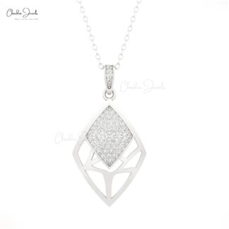 Rhombus Shape Cluster Pendant In Real 14k Gold G-h Diamond 1mm Round Necklace