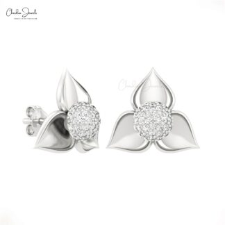 Detachable Flower Earrings In Solid 14k Gold Round Diamond Push Back Dainty Studs