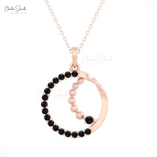 Authentic Black Diamond Open Circle Pendant In 14k Solid Gold Dangle Fine Jewelry