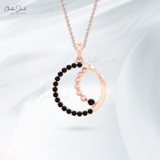 Authentic Black Diamond Open Circle Pendant In 14k Solid Gold Dangle Fine Jewelry