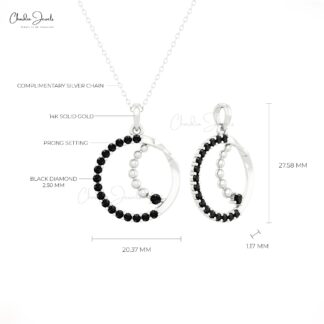 Authentic Black Diamond Open Circle Pendant In 14k Solid Gold Dangle Fine Jewelry