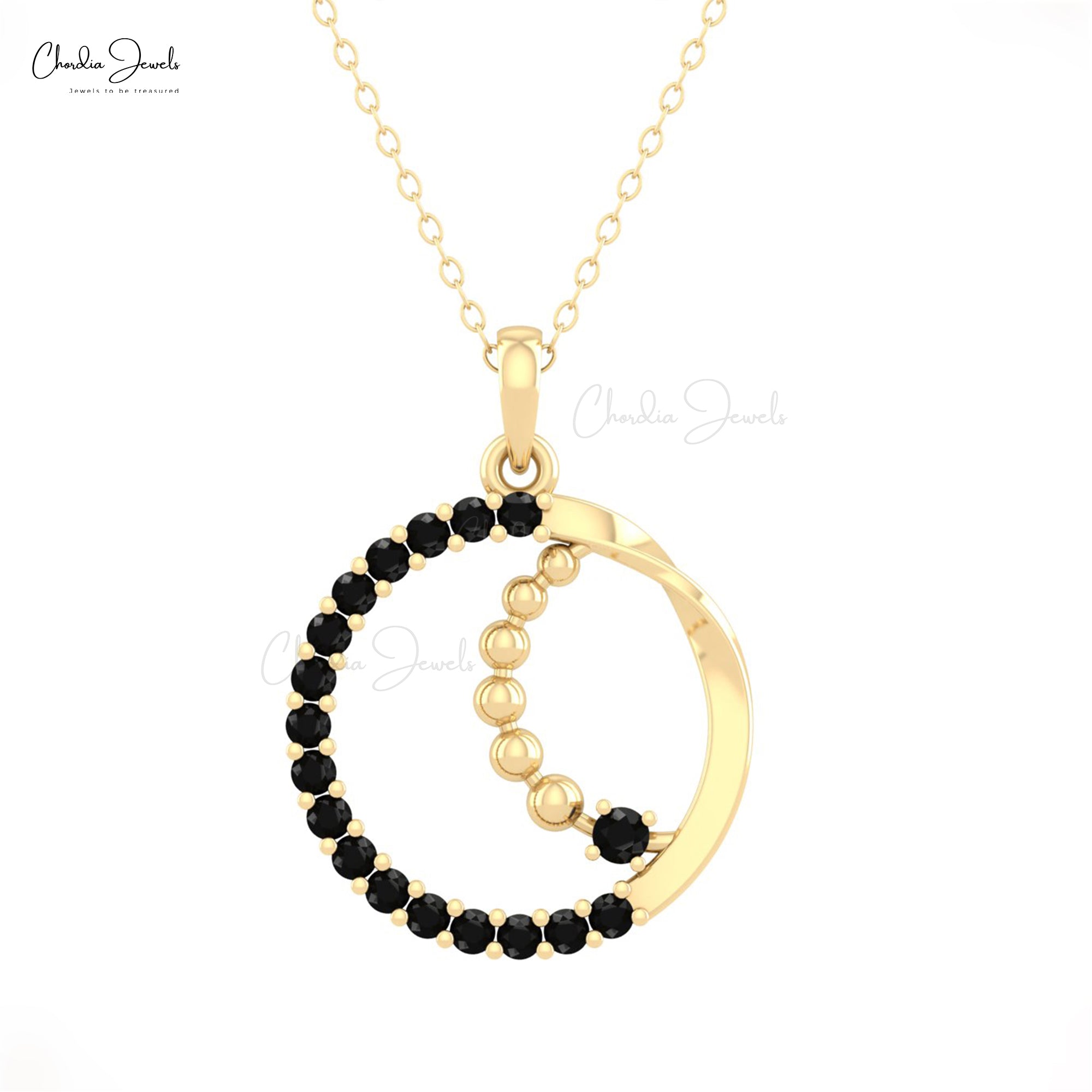 Authentic Black Diamond Open Circle Pendant In 14k Solid Gold Dangle Fine Jewelry