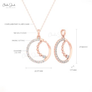 Real 14k Gold Circle Pendant With 0.57 Ct White Diamond April Birthstone Necklace For Her