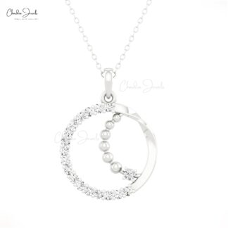 Real 14k Gold Circle Pendant With 0.57 Ct White Diamond April Birthstone Necklace For Her