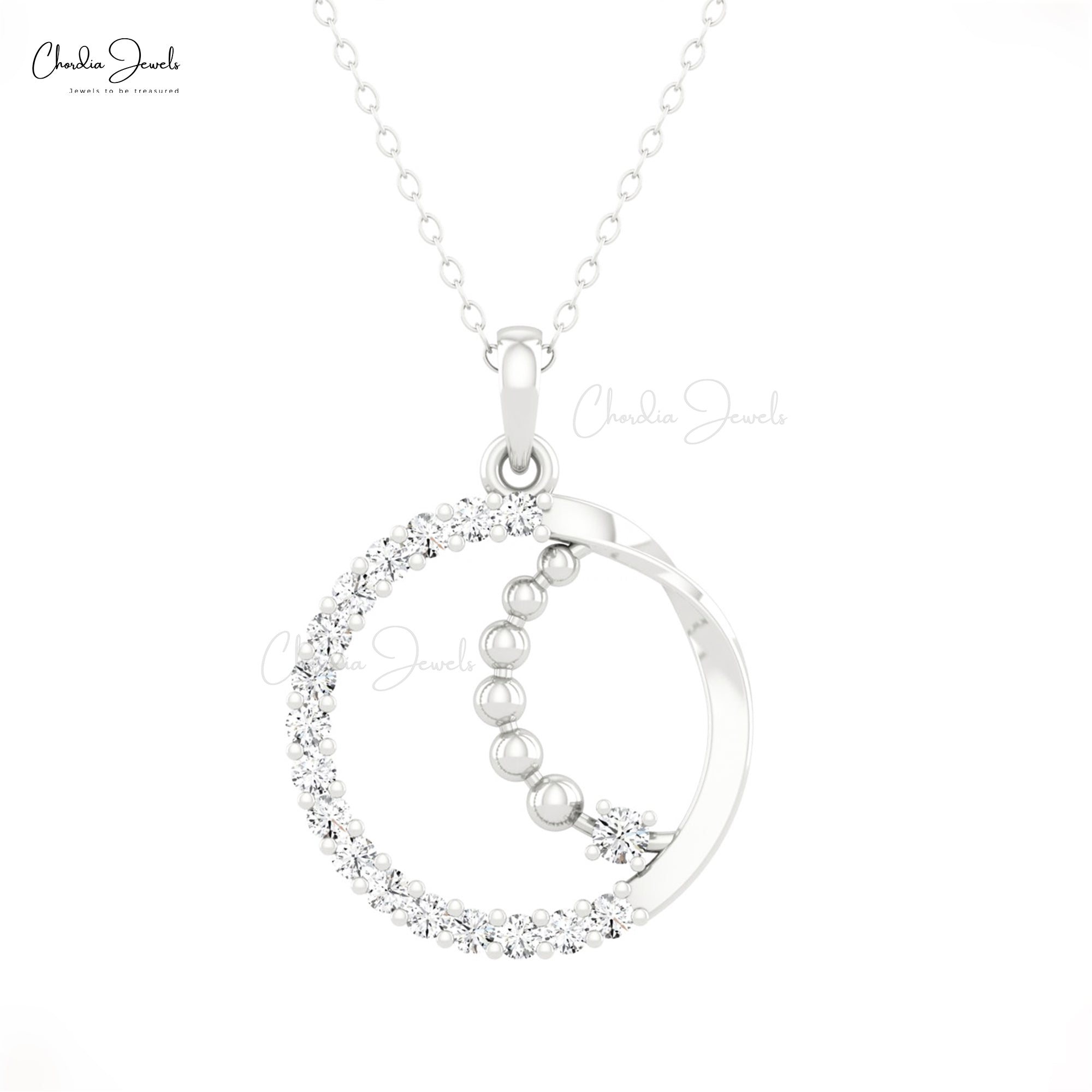 Real 14k Gold Circle Pendant With 0.57 Ct White Diamond April Birthstone Necklace For Her