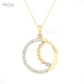 Real 14k Gold Circle Pendant With 0.57 Ct White Diamond April Birthstone Necklace For Her