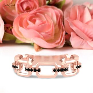 Dainty Cuban Link Promise Ring With 1mm Black Diamond Accents In 14k Real Gold Jewelry