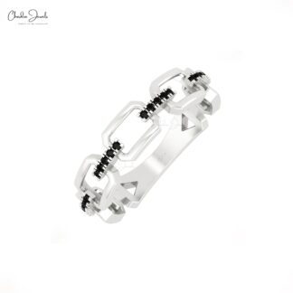 Dainty Cuban Link Promise Ring With 1mm Black Diamond Accents In 14k Real Gold Jewelry