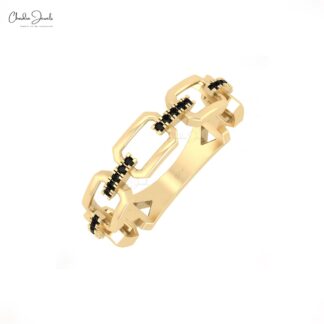 Dainty Cuban Link Promise Ring With 1mm Black Diamond Accents In 14k Real Gold Jewelry
