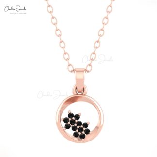 Cluster Open Circle Pendant With 0.06 Ct Black Diamond Pave Set 14k Solid Gold Pendant