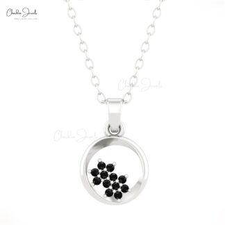 Cluster Open Circle Pendant With 0.06 Ct Black Diamond Pave Set 14k Solid Gold Pendant