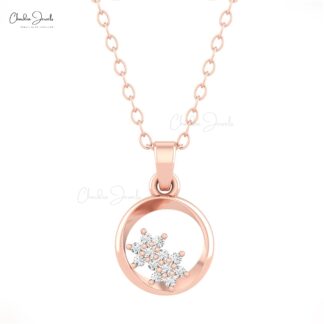 Solid 14k Gold Open Circle Pendant With Pave Set 1mm G-H Diamond Cluster Unique Necklace