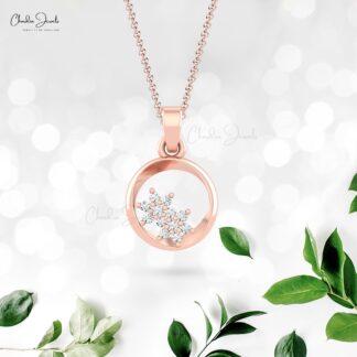 Solid 14k Gold Open Circle Pendant With Pave Set 1mm G-H Diamond Cluster Unique Necklace